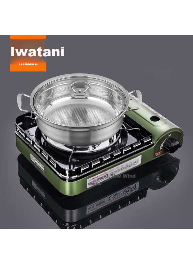 Iwatani Portable Cassette Stove, Self-driving Tour Outdoor Windproof Camping Gas Stove, Hot Pot Cooker Zkz-2f + Soup Pot Set - Image 1