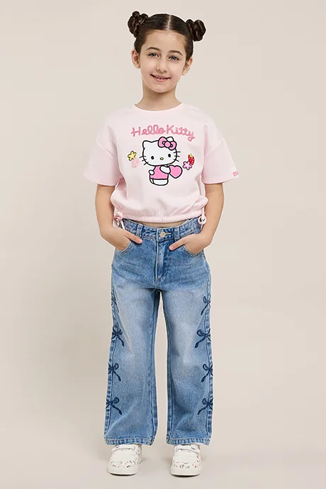 أر أند بي Embroidered  Straight Fit Jeans with Button Closure