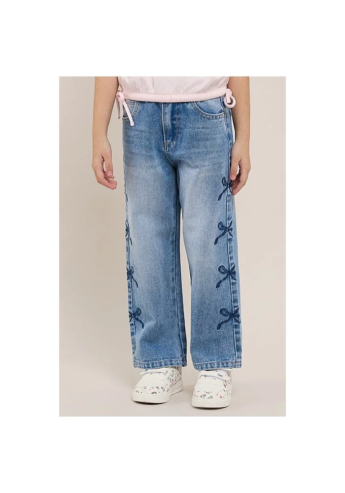 أر أند بي Embroidered  Straight Fit Jeans with Button Closure