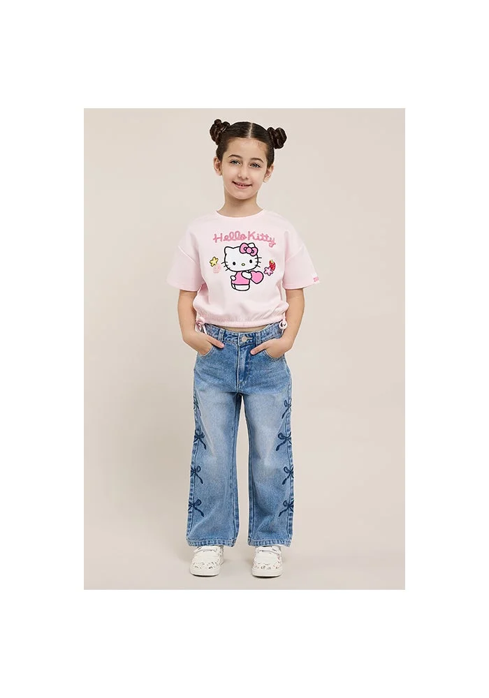 أر أند بي Embroidered  Straight Fit Jeans with Button Closure
