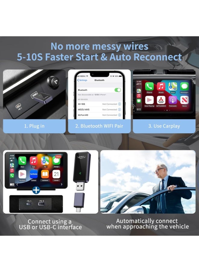 CarPlay Wireless Adapter for iPhone Only,Car Play Adapter Mini Size Plug & Play,Converts Wired CarPlay to Wireless, Low Latency, Fit for 2015+ Vehicles & iOS 10+ - Image 2