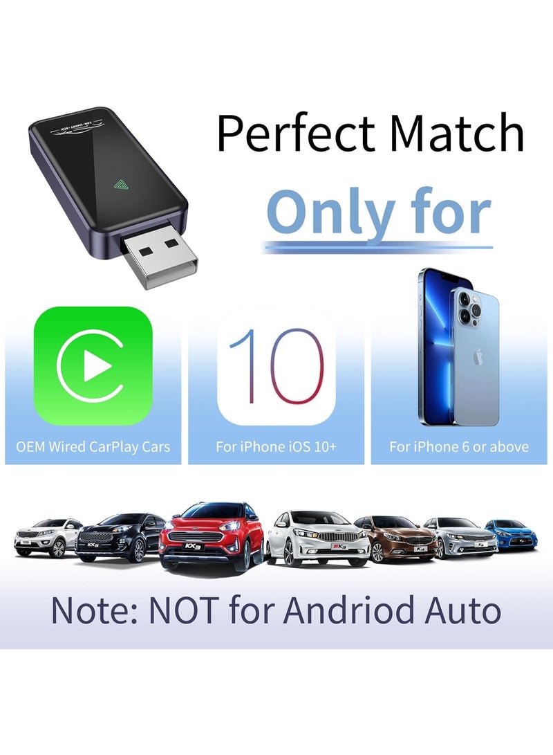 CarPlay Wireless Adapter for iPhone Only,Car Play Adapter Mini Size Plug & Play,Converts Wired CarPlay to Wireless, Low Latency, Fit for 2015+ Vehicles & iOS 10+ - Image 3