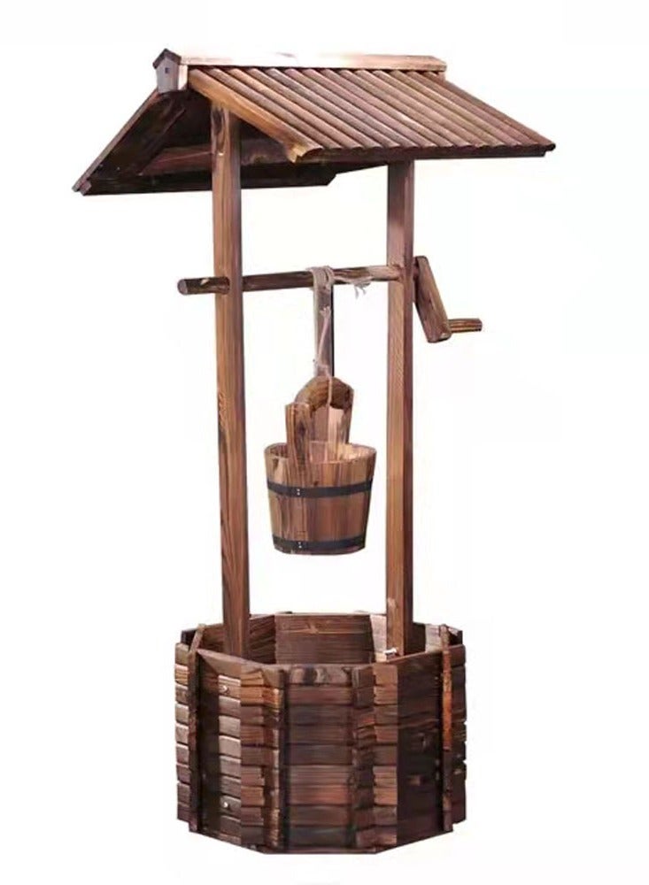 LINGWEI Well Shaped Wooden Flower Pot Wooden Plant Pot Garden Decorative Item Wooden Flower Vase Container Planter Holder Pots - Image 1