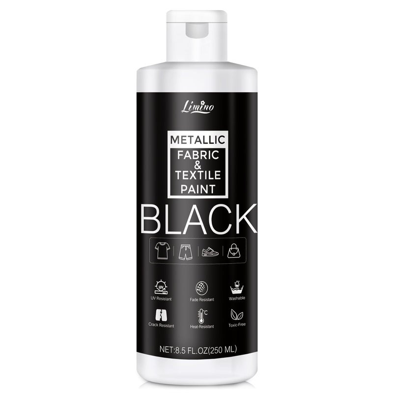Black Fabric Paint 250ml Textile Paint Permanent for Textile and Leather Clothes Fabric Coat Paint for DIY Fabric Dye Projects Washable Clothing Paints for Tshirts Jeans Canvas Shoes Sofa