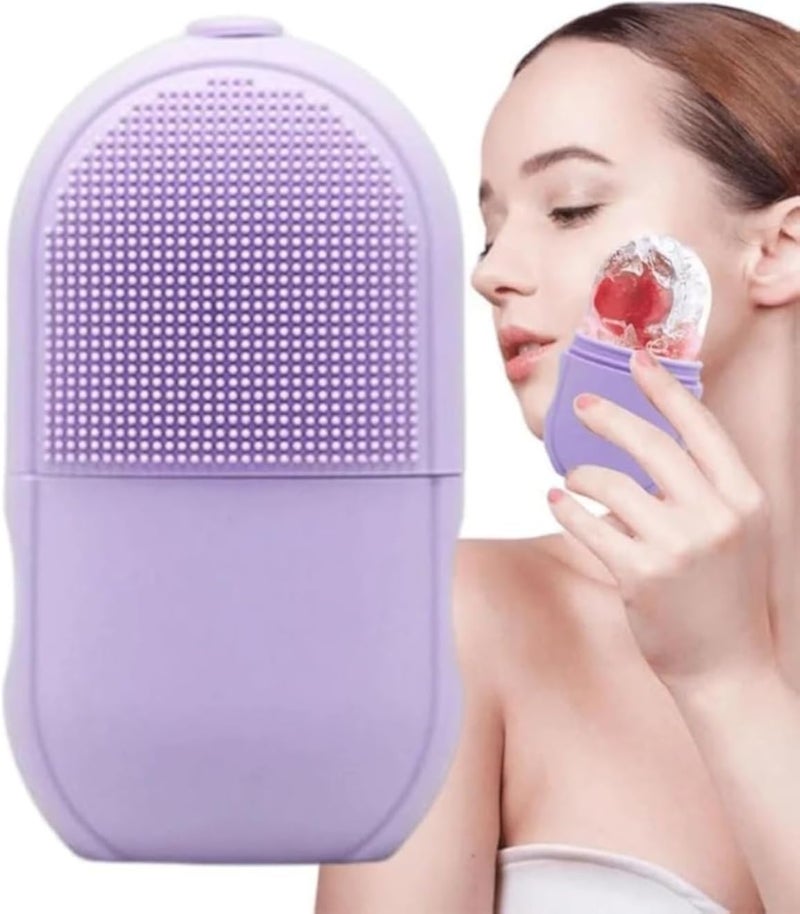 بكرة ثلجية للوجه قابلة لإعادة الاستخدام، مثالية لتدليك الوجه، وشد البشرة وتوحيد لونها، وتقليل انتفاخات وتجاعيد تحت العينين، مع فرشاة تنظيف تمنح البشرة توهجًا صحيًا ومظهرًا مشرقًا (بنفسجي)