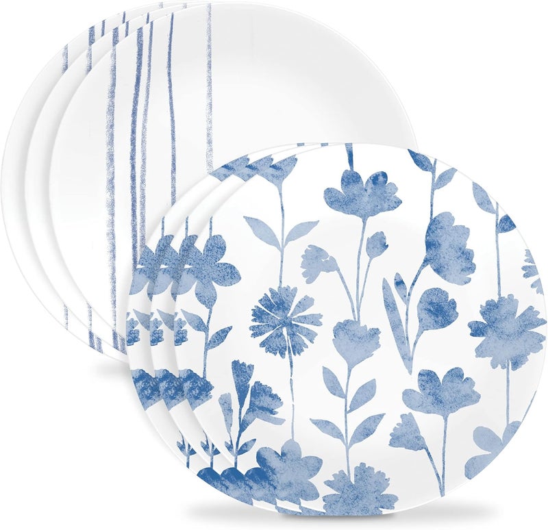 Corelle 6Piece 85 Vitrelle Glass Lunch Plates Lightweight Scratch Resistant  Botanical Stripes - Image 1
