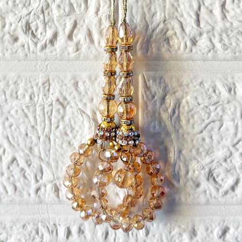Adikala Craft Store Handmade Ethnic Latkan Tassel Set of 2 for Saree Pallu, Blouse, Suits, Dupatta, Lehenga Decor (Golden Glass) - Image 5