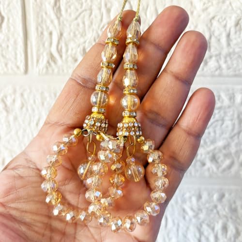 Adikala Craft Store Handmade Ethnic Latkan Tassel Set of 2 for Saree Pallu, Blouse, Suits, Dupatta, Lehenga Decor (Golden Glass) - Image 1
