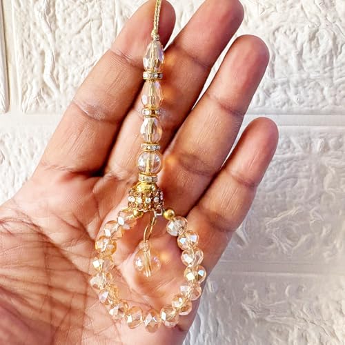 Adikala Craft Store Handmade Ethnic Latkan Tassel Set of 2 for Saree Pallu, Blouse, Suits, Dupatta, Lehenga Decor (Golden Glass) - Image 4