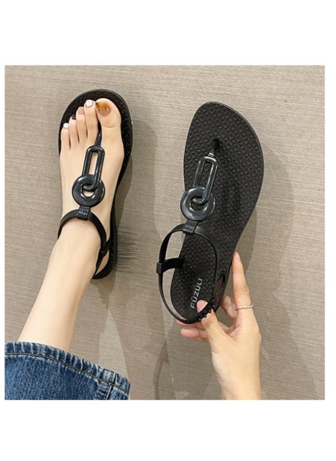 NIBEMINENT Summer Casual Flat Sandals Women's Fashionable Clip Toe Strap Beach Slippers  - Image 4
