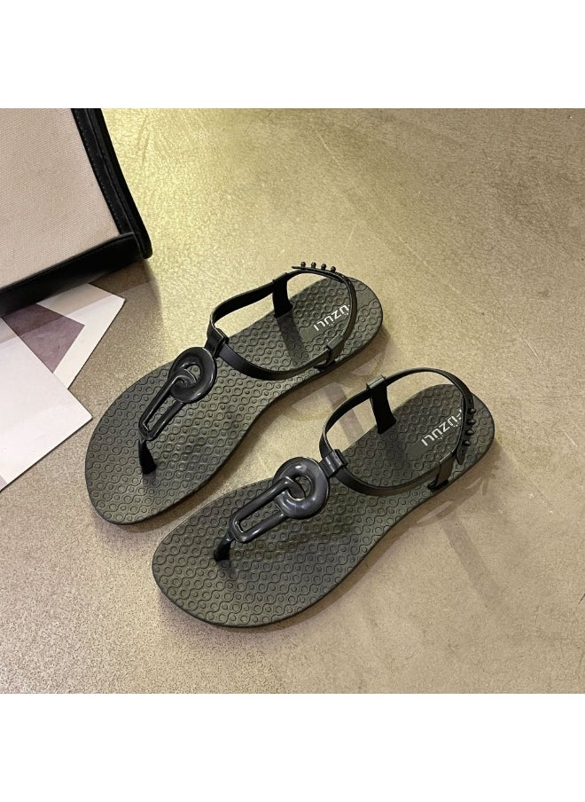 NIBEMINENT Summer Casual Flat Sandals Women's Fashionable Clip Toe Strap Beach Slippers  - Image 1