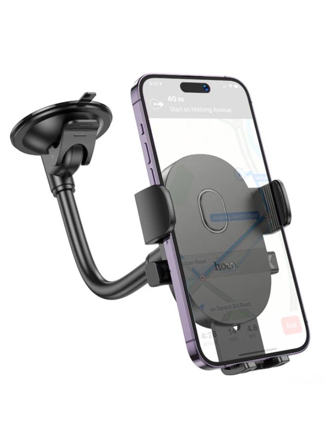 Hoco Car Phone Holder H20 – Windshield Mount with One-Button Release, 270mm Arm, Black Design - Image 2