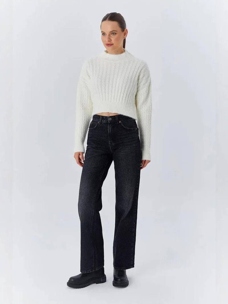 MixRay Mixray Cable Knit Pattern Crop Sweater