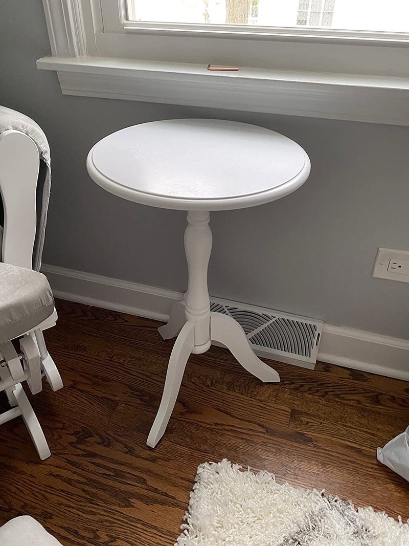 DDS Dream Decor Shoppee Wooden Plant Stand Round Antique Accent Bedside Table Coffee Stand Home Storage Organizer for Living Room Bedroom (White) - Image 2