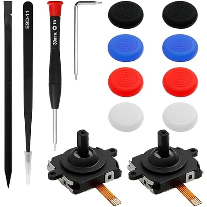 rayihni JOYSTICK REPLACEMENT KIT, 14-PCS REPAIR KIT COMPATIBLE WITH META QUEST 2 CONTROLLER, INCLUDES 2 JOYSTICKS, T5 SCREWDRIVER, TWEEZER, PRY TOOL, 8 THUMBSTICK GRIPS FOR VR GAMING ACCESSORIES - Image 1