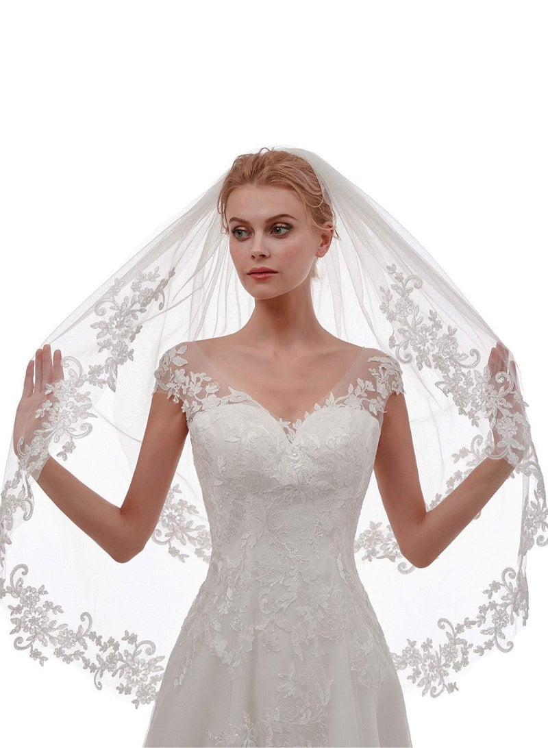 Women's Short Lace Wedding Bridal Veil With Comb 90cm White Ivory Embroidered Applique Veil for Bridal Party Favors Cosplay Accessories  - Image 4