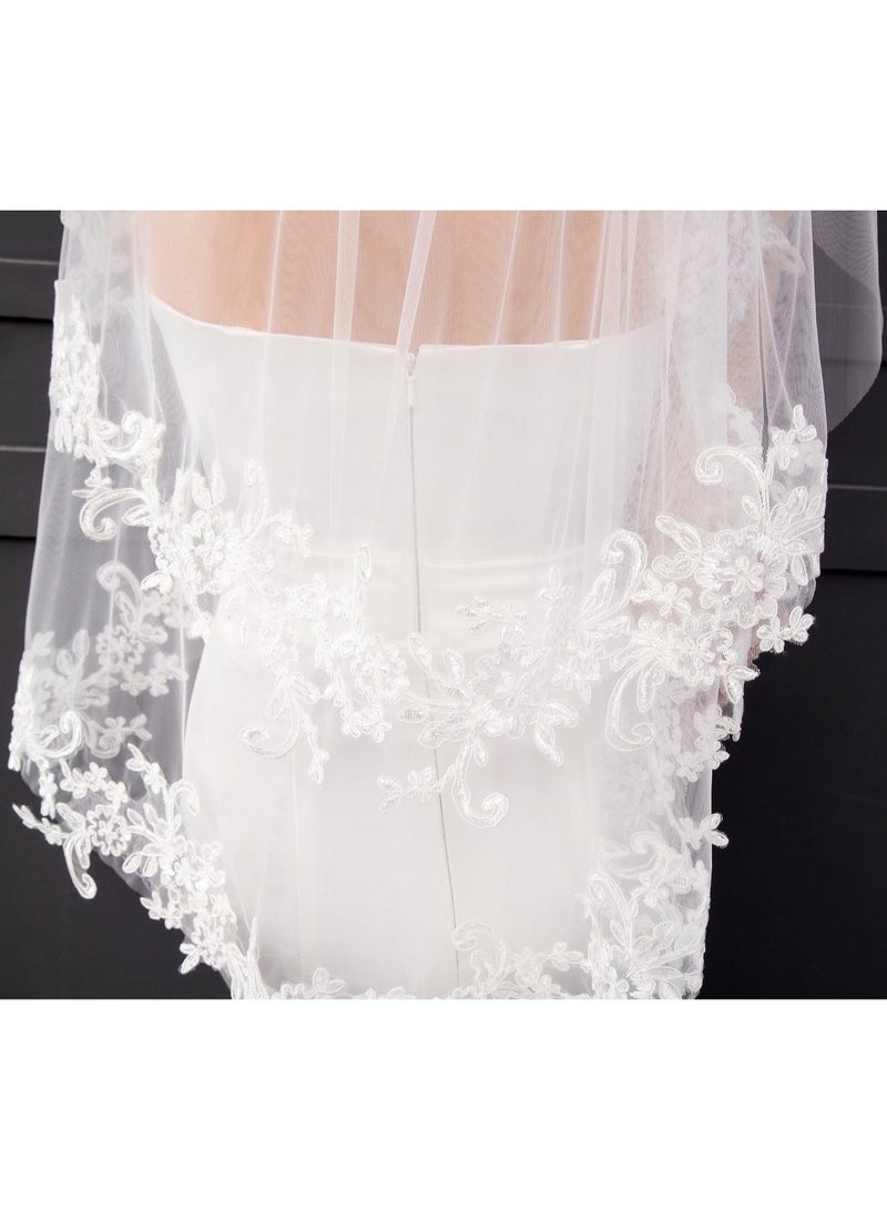 Women's Short Lace Wedding Bridal Veil With Comb 90cm White Ivory Embroidered Applique Veil for Bridal Party Favors Cosplay Accessories  - Image 5