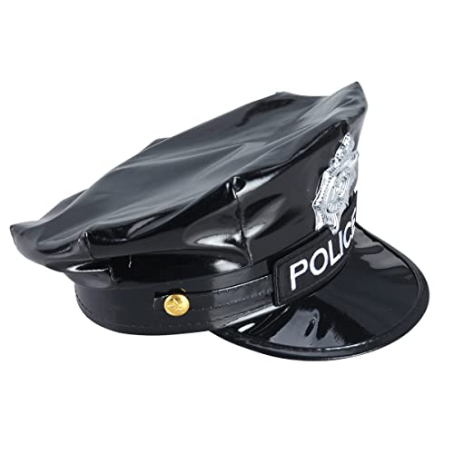 BinaryABC Police Hat with Badge,Official Style Cop Hat for Men Kids,Halloween Costume Accessories, Cosplay Party Hat (Black) - Image 4