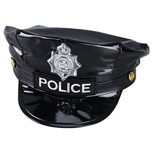 BinaryABC Police Hat with Badge,Official Style Cop Hat for Men Kids,Halloween Costume Accessories, Cosplay Party Hat (Black) - Image 1