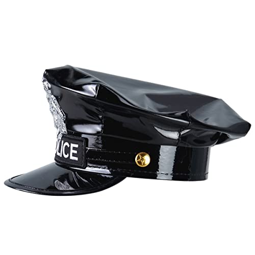 BinaryABC Police Hat with Badge,Official Style Cop Hat for Men Kids,Halloween Costume Accessories, Cosplay Party Hat (Black) - Image 3