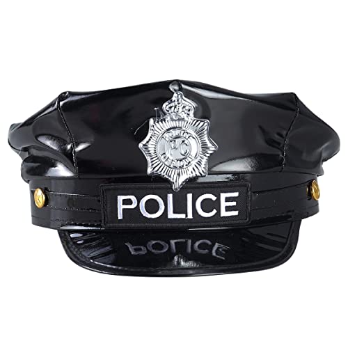 BinaryABC Police Hat with Badge,Official Style Cop Hat for Men Kids,Halloween Costume Accessories, Cosplay Party Hat (Black) - Image 2