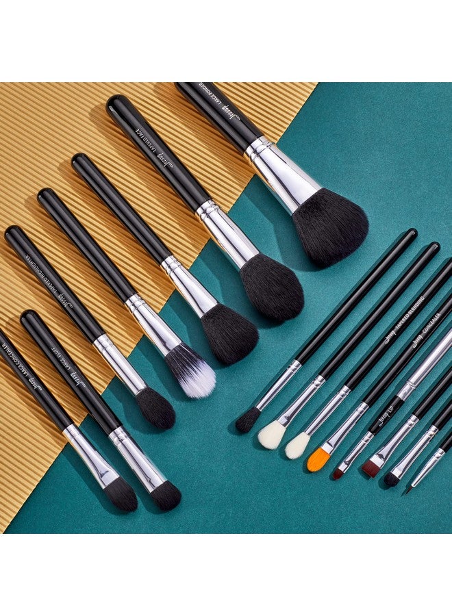 Jessup Makeup Brushes 15 Pcs Makeup Brush Set Beauty Cosmetics Make Up Powder Concealer Eyeshadow Eyeliner Blending Lip Brush Tools (Black/Silver) T092 - Image 2