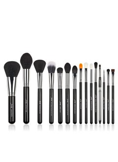 Jessup Jessup Makeup Brushes 15 Pcs Makeup Brush Set Beauty Cosmetics Make Up Powder Concealer Eyeshadow Eyeliner Blending Lip Brush Tools (Black/Silver) T092  - Image 1