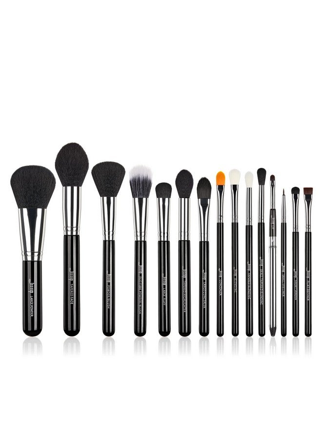 Jessup Makeup Brushes 15 Pcs Makeup Brush Set Beauty Cosmetics Make Up Powder Concealer Eyeshadow Eyeliner Blending Lip Brush Tools (Black/Silver) T092 - Image 1