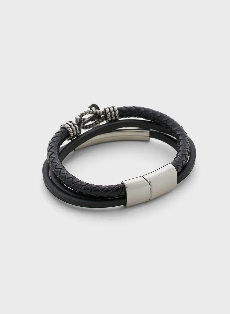 Robert Wood Genuine Leather Anchor Bracelet