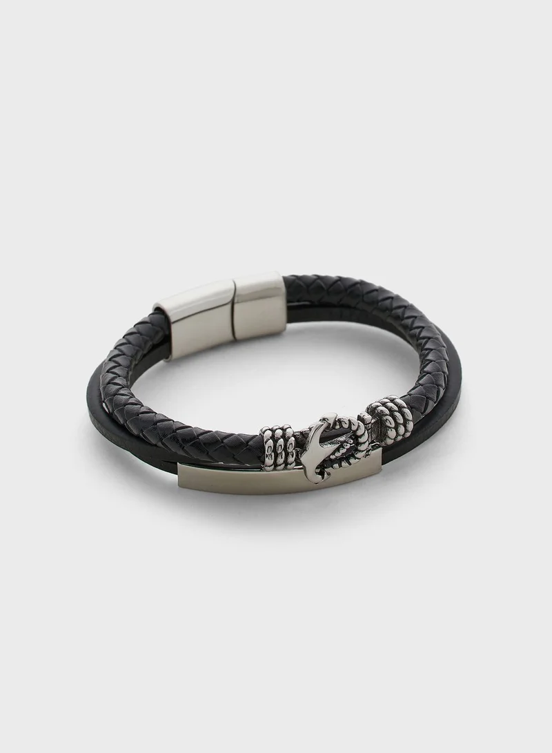Robert Wood Genuine Leather Anchor Bracelet