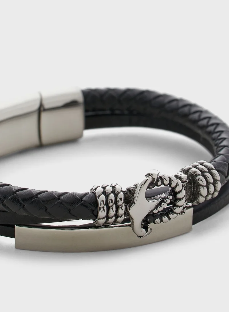 Robert Wood Genuine Leather Anchor Bracelet