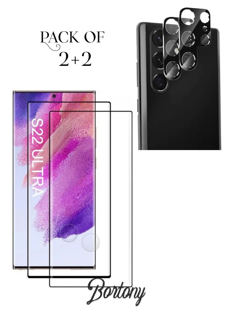 BORTONY 2+2 Pack For Samsung Galaxy S22 Ultra 5G Tempered Glass With Camera Lens Protector - Image 1