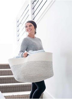 Little Hippo Baskets XXXL Large Cotton Rope 22"x22"x14" Storage Woven Blanket Living Room Toy Basket for Organizing, Kids Organizer