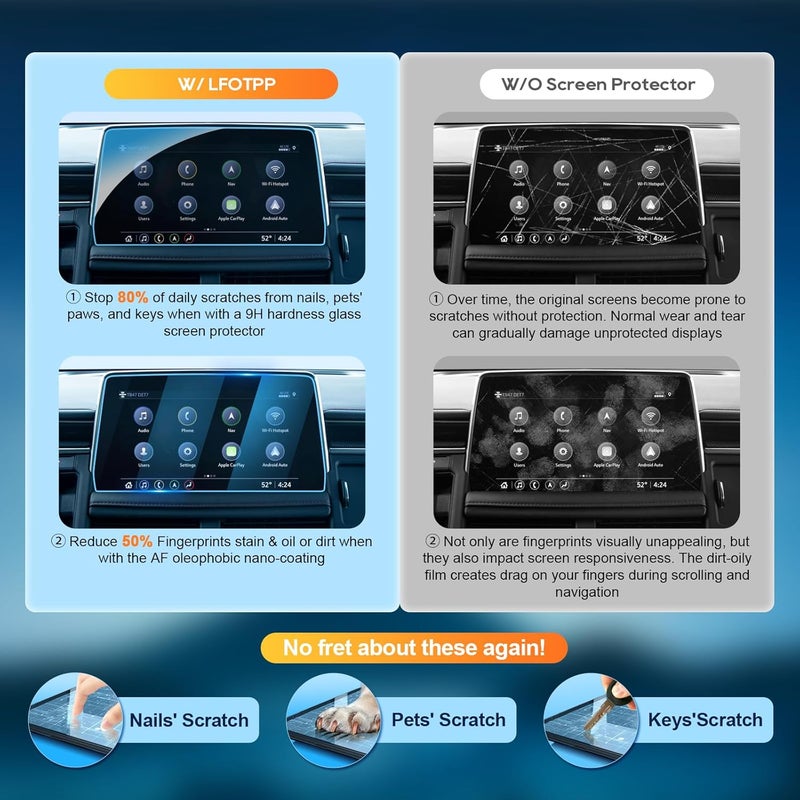 LFOTPP For 2025 Tahoe Screen Protector - 2021~2024 Tahoe (LT/Z71/RST/Premier/High Country) 10.2 inch Touchscreen 【ClarityHD+】 2021 2022 2023 2024 Tahoe Accessories Anti Fingerprint 9H Hardness Tempered Glass* - Image 2