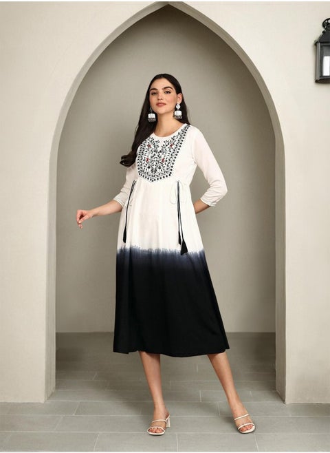 Women's Multicolour 100% Cotton Self Design A-Line Kurta