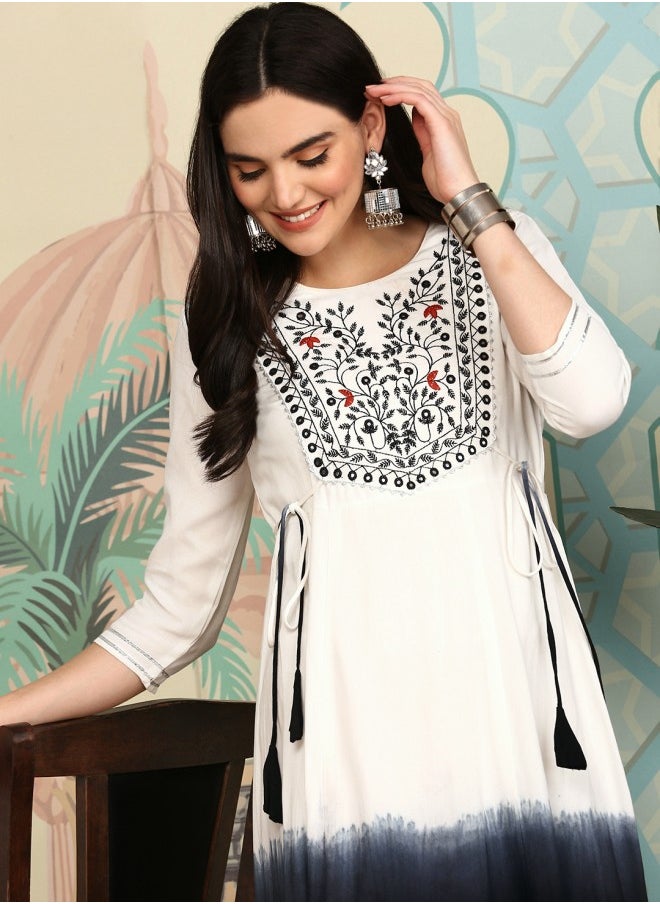 ISHIN - Women's Multicolour 100% Cotton Self Design A-Line Kurta - Image 1