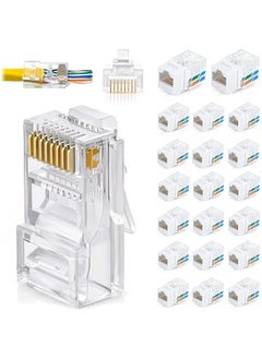 DKURVE® Bundle – 2 Items: RJ45 Cat6 Pass Through Connectors, Pack of 100 + RJ45 Cat6 / 5e Keystone Jacks, 20 Pack - White