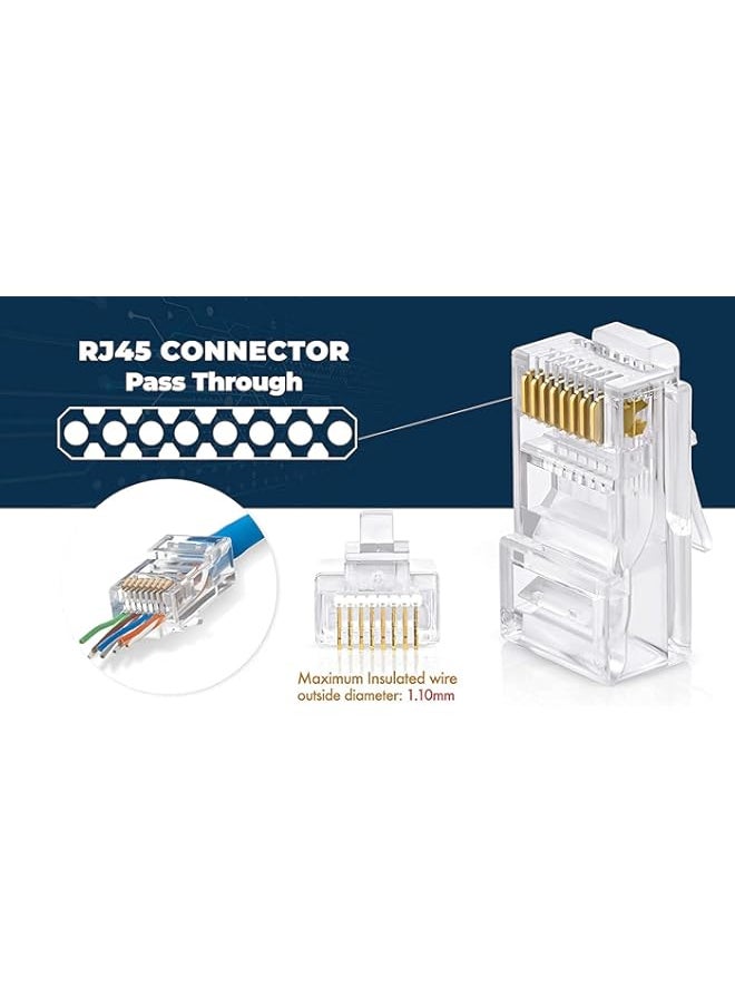 Generic - DKURVE® Bundle – 2 Items: RJ45 Cat6 Pass Through Connectors, Pack of 100 + RJ45 Cat6 / 5e Keystone Jacks, 20 Pack - White - Image 1