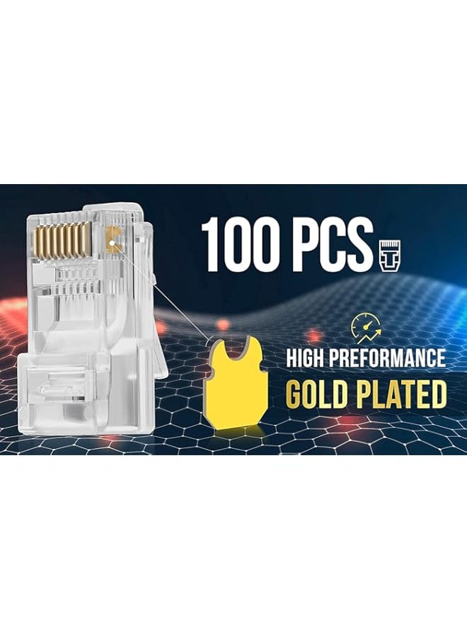 Generic - DKURVE® Bundle – 2 Items: RJ45 Cat6 Pass Through Connectors, Pack of 100 + RJ45 Cat6 / 5e Keystone Jacks, 20 Pack - White - Image 1