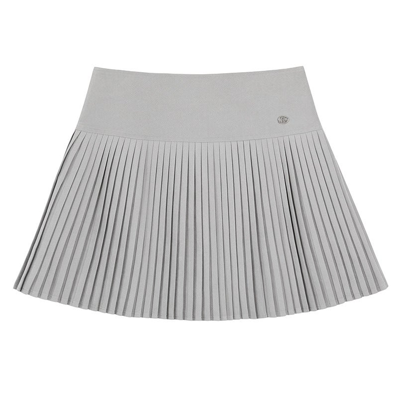 High Waist Pleated Skirt Plus Size Gray 