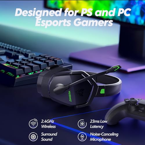 NUBWO G06 Dual Wireless Gaming Headset with Microphone for PS5 PS4 PC 23ms Low Latency Audio 100Hour of Playtime 50mm Drivers BlackGreen - Image 3