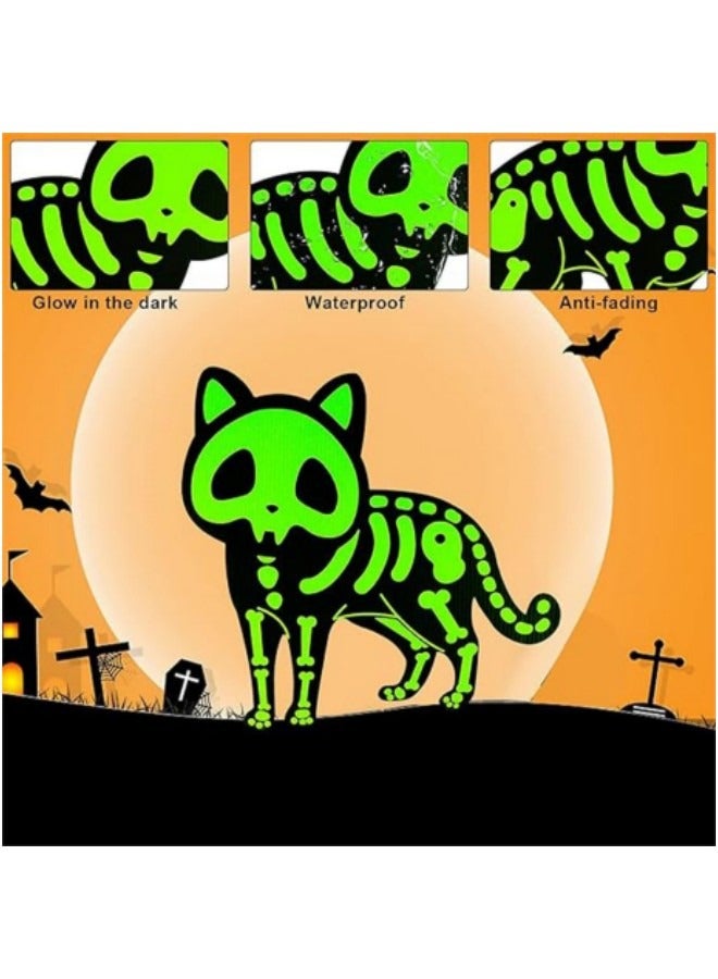 Festival Decorations Outdoor Yard Signs 4-Piece Glow in the Dark Skeleton Black Cat Silhouette Lawn Signs with Stakes - Image 3