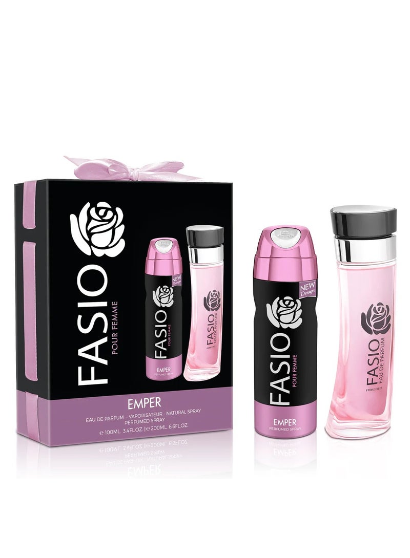 امبر طقم هدايا فاسيو مكون من ( او دي بيرفيوم 100مللي - سبراي بيرفيوم 200مللي) نسائي - Image 1