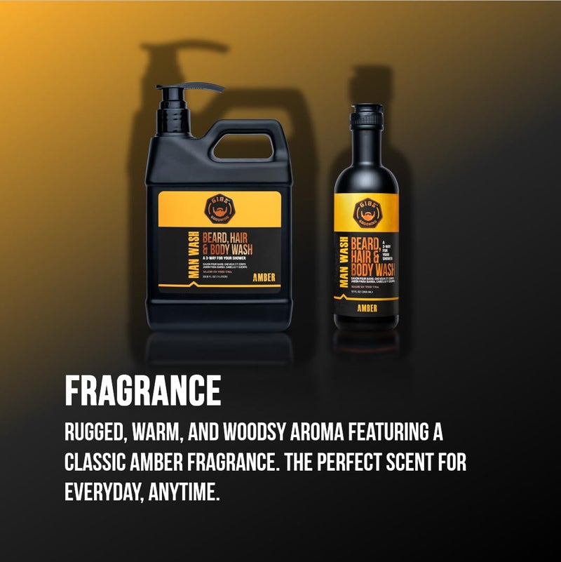 GIBS Grooming Amber 3 in 1 Body Wash For Men Beard Hair Moisturizing and Cleansing Liquid Body Wash Liter Sulfate and Paraben Free - Image 3