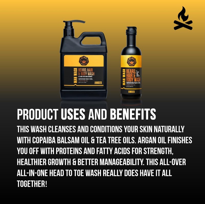 GIBS Grooming Amber 3 in 1 Body Wash For Men Beard Hair Moisturizing and Cleansing Liquid Body Wash Liter Sulfate and Paraben Free - Image 2