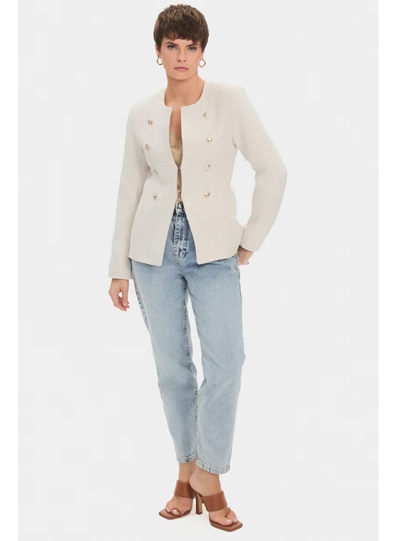 JUNE Women's Cotton Blend Button Detailed Tweed Jacket - Image 3