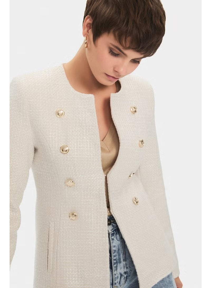 JUNE Women's Cotton Blend Button Detailed Tweed Jacket - Image 5
