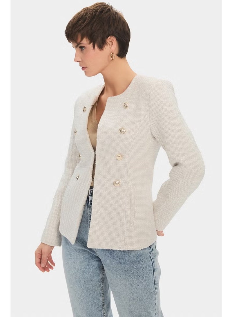 JUNE Women's Cotton Blend Button Detailed Tweed Jacket - Image 2