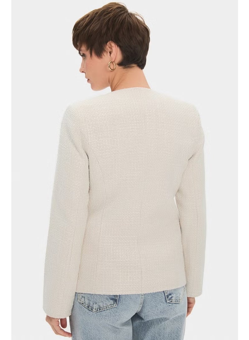 JUNE Women's Cotton Blend Button Detailed Tweed Jacket - Image 1