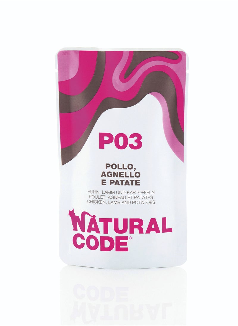 NATURAL CODE P03 CHICKEN, LAMB And POTATO - Natural Wet Food for Adult cat, (Pouch 70g ) 
